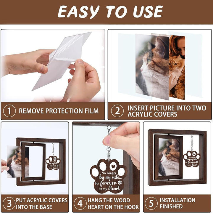 Cat Memorial Gifts for Loss of Cat - Pet Memorial Gifts Cat,Loss of Cat Sympathy Gift, Cat Passing Away, Pet Remembrance Gift Cat,Rotating Wooden Cat Picture Frame 4X6 Photo