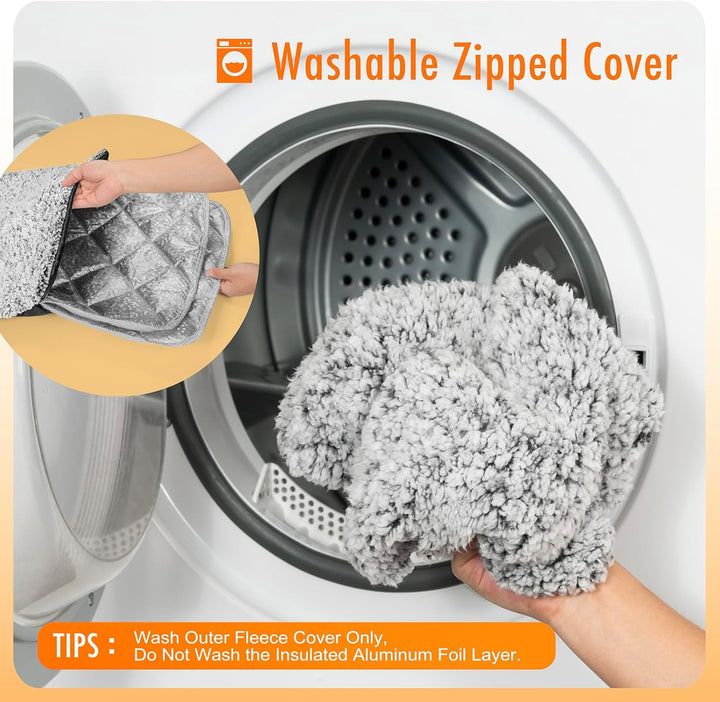 Self Warming Cat Bed, Heated Cat Bed, 2.0 Upgraded Dual-Layer Thermal Foil Heating Pad, Plush Self-Heating Pet Mat for Crate, Floor, with Removable Washable Cover, Non-Slip, 15"X19"