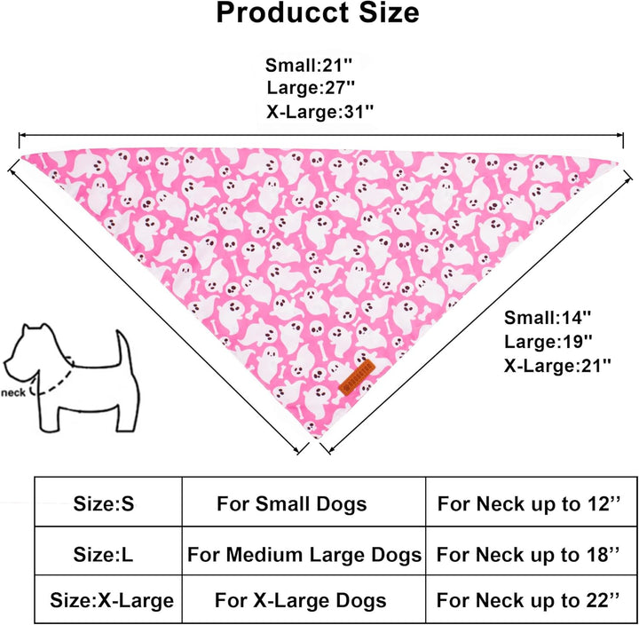 Halloween Dog Bandana, Pink Pumpkin Ghost Pet Scarf, Premium Durable Fabric, Adjustable Fit Female Halloween Bandanas for Medium Large Dogs Pets (Large)
