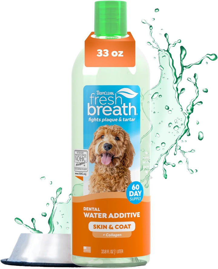 Fresh Breath Water Additive for Dogs, Dog Breath Freshener and Teeth Cleaning Solution, No Toothpaste or Toothbrush Required, 33.8Oz.