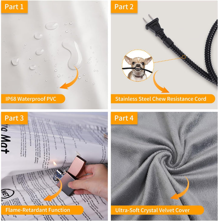 Small Pet Heating Pad, 6 Adjustable Temperature Dog Cat Heating Pad with Timer, Waterproof Heated Cat Bed with Chew Resistant Cord, Indoor Electric Pet Heated Mat 18X16In