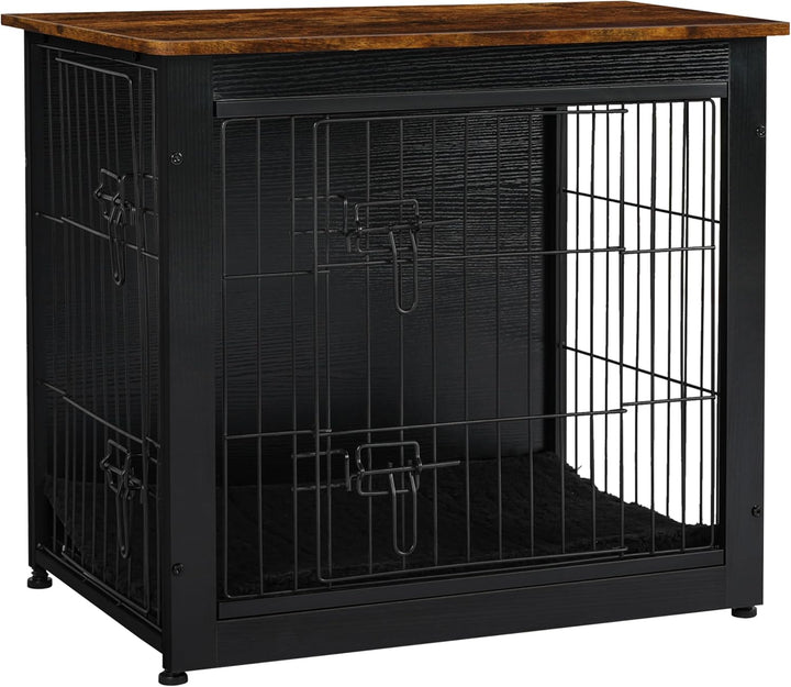Dog Crate Furniture with Cushion, Wooden Kennel Table with Double Doors, Indoor Dog House, Small/Medium/Large/Extra Large Size, 27.2" L, Rustic Brown