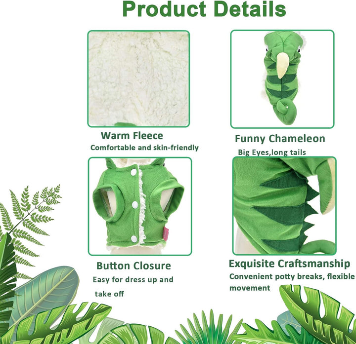 Chameleon Dog Costume for Halloween,Winter Fleece Pet Cat Coat Jacket for Small Medium Large Dog,Pet Funny Clothes Hoodie Labrador Bulldog Chihuahua(S, Green)