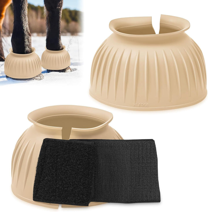 Horse Bell Boots Protect against Hoof Impact Trauma Rubber Bell Boots Horse Care for Turnout No Rub Design Comfort Quick Wrap Hook and Loop
