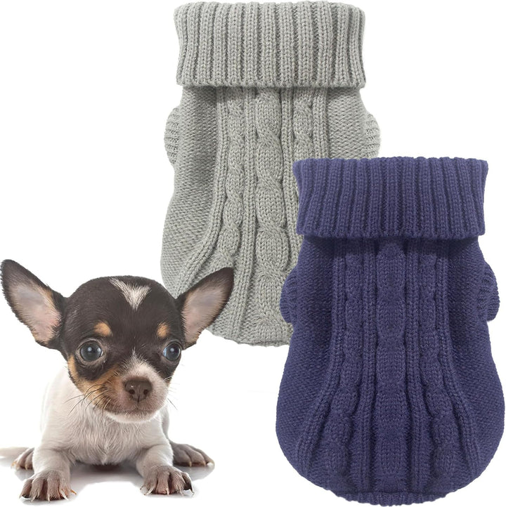XXS Dog Sweater, 2 Pieces Turtleneck Knitted Chihuahua Sweater Yorkie Teacup Dog Clothes Small Dogs Girl Winter Warm Sweaters Pet Cat Sweater Cold Weather Puppy Clothes Xx-Small
