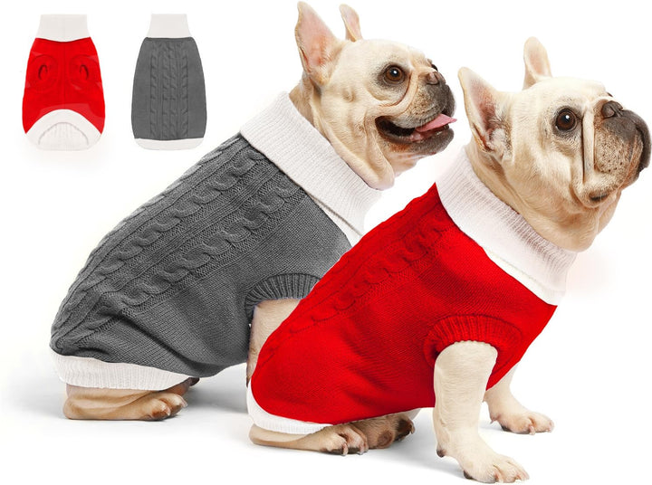 2 Pack Dog Sweaters for Small Dogs - Puppy Medium Warm Clothes in Winter, Turtleneck Pullover Design for Boy Girl Pet, Doggie, Cat, Kitten Chihuahua Bulldog Pug Beagles (M, Grey, Pink)