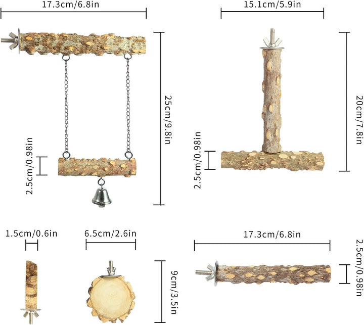 Bird Perches,4Pcs Natural Wood Birds Stand Branch, Bird Perch Chewing Stick Cage Accessories Parrot Climbing Standing Branches Paw Grinding Fork Sets for Parakeet Lovebirds Cockatiels Conure Budgies
