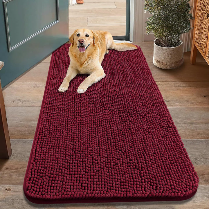Dog Door Mat for Muddy Paws 30X20, Absorbs Moisture and Dirt Doormat, Non-Slip Washable Quick Dry Chenille Front Door Mat Indoor Entrance, Entryway Carpet for inside Floor, Grey