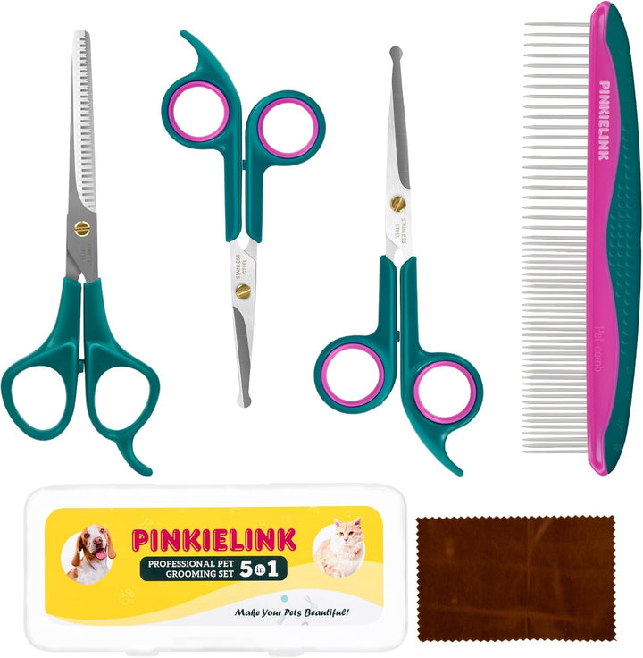 Professional Dog and Cat Grooming Scissors, Pet Grooming Shears, Sharp Stainless Steel Blade with round Tips - Safety Fur Trimming for Dogs, Cats (Set of 2)