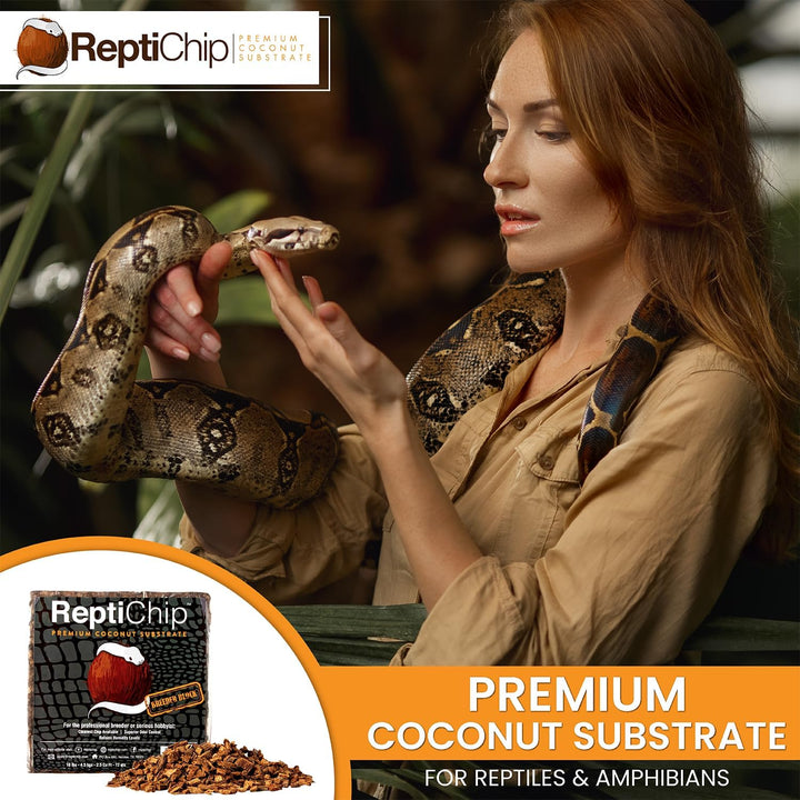 Reptichip Reptile Substrate Coconut Chip Bedding 72 Quart Compressed Organic Coco Husk Block for Snake Habitat, Ball Python Terrarium, Turtle Tanks, Tortoise Enclosure