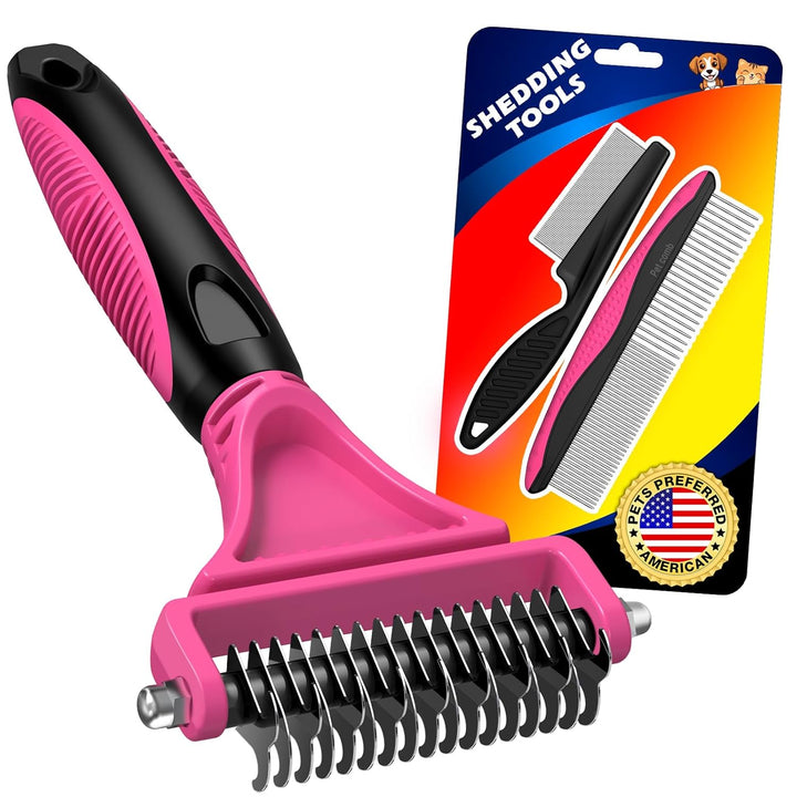 3PCS Pet Grooming Rake & Metal Comb & Flea Comb for Cats and Dogs, Double-Sided Dematting Tool, Extra-Wide Deshedding Dog Brush for Long Hair to Effectively Remove Tangles, Knots and Mats (Blue)