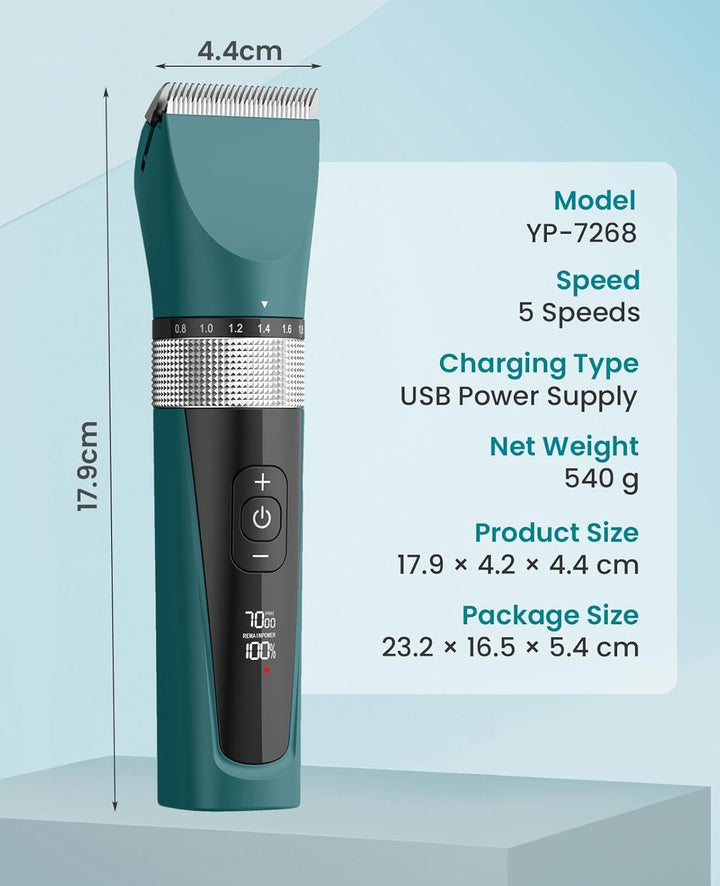 Cat Clippers for Matted Hair, 5-Speed Quiet Cat Grooming Kit, Cordless Pet Shaver for Long Hair,Waterproof Pet Hair Trimmer, Pet Clippers for Cats(Green)