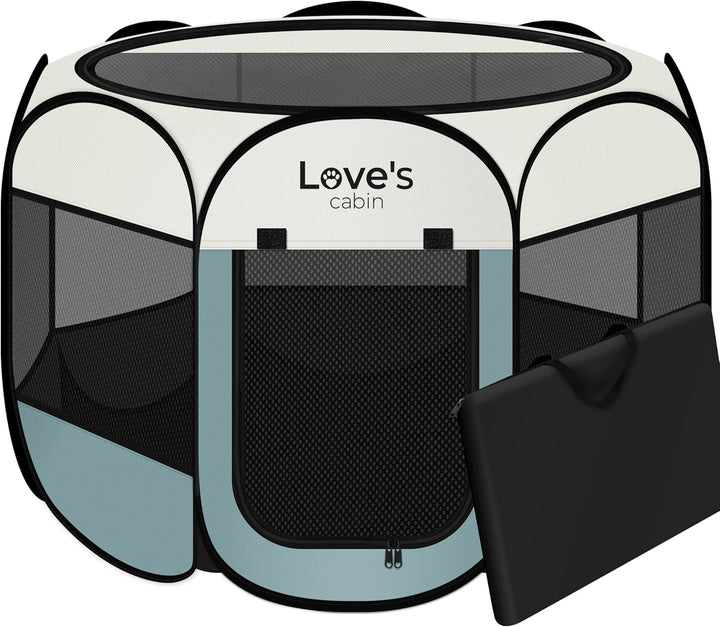 Pet Puppy Dog Playpen, Small Dog Tent Crates Cage Indoor/Outdoor, Portable Playpen for Cat, Foldable Pop up Dog Kennel Playpen with Carring Case, Removable Zipper Top, Grey