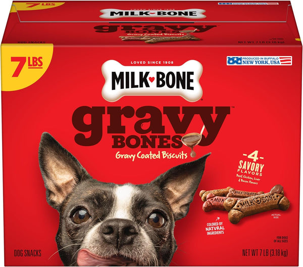 Gravy Bones Dog Treats with 4 Savory Meat Flavors Coated in Gravy, 7 Pound