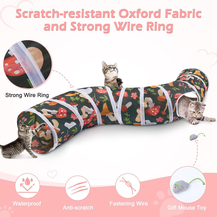 Cat Tunnel, Cat Tunnels for Indoor Cats, S-Shape Cats Cave with Cat Toys, Foldable Cat Tubes and Tunnels for Cats, Rabbit, Puppy, Guinea Pig