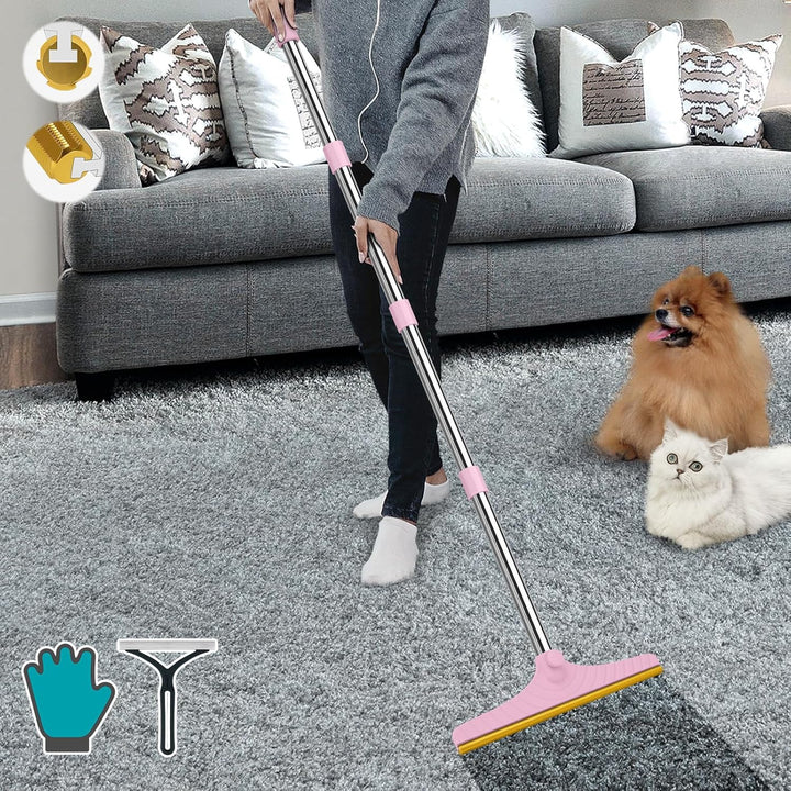 Carpet Rake for Pet Hair Removal, Reusable Pet Hair Remover with 60” Adjustable Long Handle, Carpet Scraper Dog Cat Hair Remover Tool for Rugs, Mats