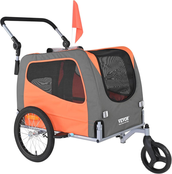 Dog Bike Trailer, Supports up to 66/88/100 Lbs, 2-In-1 Pet Stroller Cart Bicycle Carrier, Easy Folding Cart Frame with Quick Release Wheels, Universal Bicycle Coupler, Reflectors, Flag