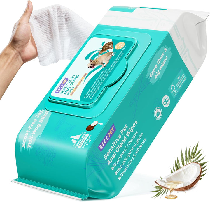 Wipes for Dogs & Cats, Vet Recommended Cleansing Deodorizing & Soothing Allergy Infections Anal Gland Wipes with Coconut Oil, Dog Wipes for Cleaning Butt Paw, Remove Small Animal Coat Stain