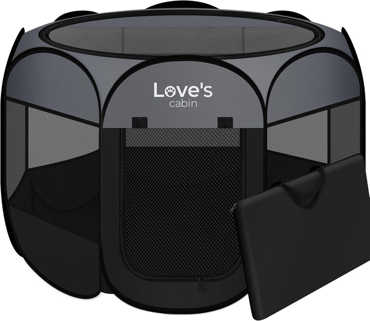 Pet Puppy Dog Playpen, Small Dog Tent Crates Cage Indoor/Outdoor, Portable Playpen for Cat, Foldable Pop up Dog Kennel Playpen with Carring Case, Removable Zipper Top, Grey