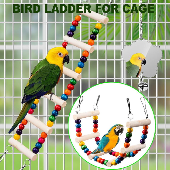 Bird Toys for Parakeets 7Pcs, Wood Parrots Budgie Cage Accessories, Bird Perch Swings for Small Conure Cockatiel Toys, Bird Ladder Swing for Parakeets Climbing 18''