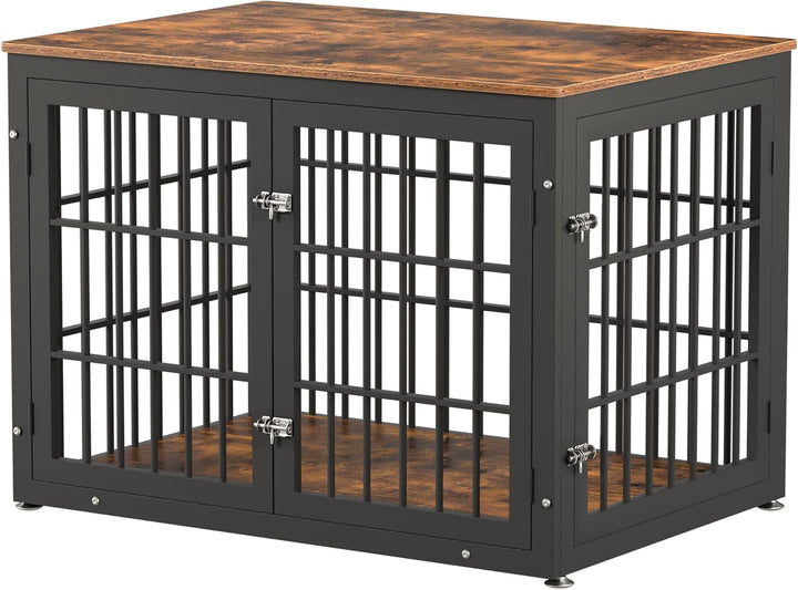 48 Inch Rustic Heavy Duty Dog Crate Furniture for Extra Large Dogs, Decorative Pet House End Table, Wooden Cage Kennel Furniture Indoor, Black and Brown