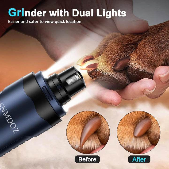 Dog Nail Grinder, Dog Nail Trimmers, and Clippers Kit with 2 LED Lights. Super Quiet Electric Pet Nail Grinder, Rechargeable, for Small, Medium, and Large Dogs & Cats, 2 Diamond Grinding Wheels.