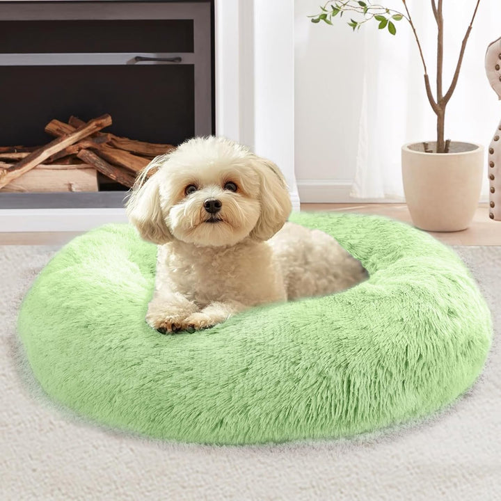 Small Dog & Cat Beds for Indoor Cats, Donut Cuddler Warming Soft Dog Beds with Anti-Slip Bottom, round Calming Fluffy Plush Faux Fur Cushion Bed for Small Medium Dogs (20", Smoke Grey)
