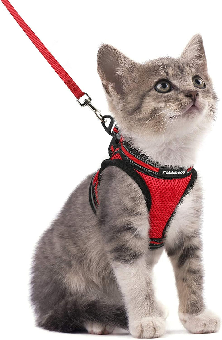 Cat Harness and Leash Set for Walking Escape Proof, Adjustable Soft Kittens Vest with Reflective Strip for Cats, Comfortable Outdoor Vest, Black, S