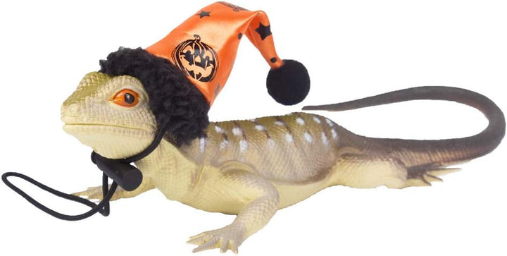 Halloween Bearded Dragon Lizard Leash Harness Hat Set - Reptile Halloween Clothe Pumpkin Hat + 3 Pack Reptile Harness Leash for Bearded Dragon Lizard
