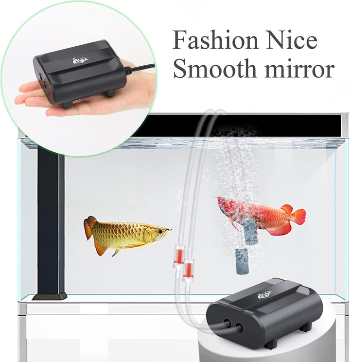 Aquarium Air Pump,3.5W 5W Dual Outlet Oxygen Pump with 2 Air Stone,Adjustable Air Valve Quiet Bubbler Pump,Up to 160 Gallon Fish Tank (3.5W)