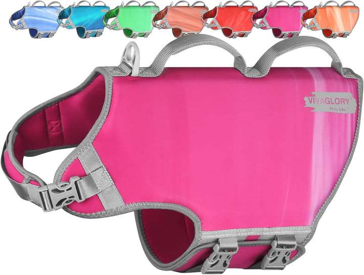 Neoprene Dog Life Vest, Dog Life Jacket for Swimming & Boating, Lightweight & Buoyancy for Puppy Doggy, Swimming Vest with Handle, XS, Raspberry Pink