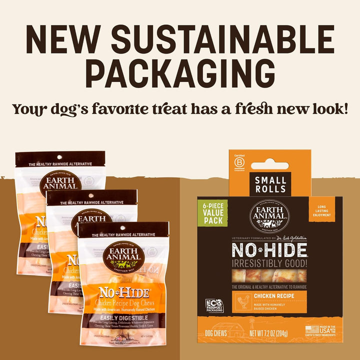 No Hide Small Long Lasting Dog Chew Rolls, Chicken - 6 Count