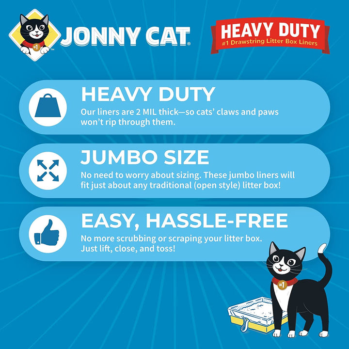 Litter Box Liners: Heavy Duty - Tear & Leak Resistant - Drawstring Close - Jumbo, 15 Count