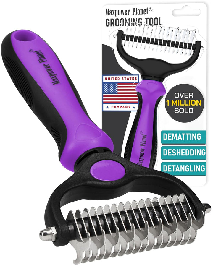 Pet Grooming Brush - Double-Sided Undercoat Rake for Dogs and Cats, Extra Wide, Reduces Shedding by 95%, White