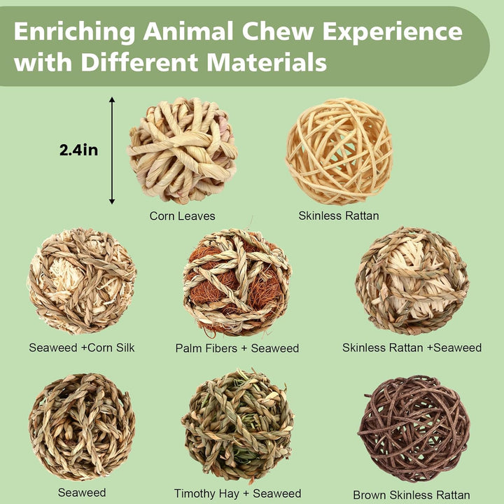 Bunny Chew Grass Balls, (8 Pcs) Rolling Chew Toys for Small Animals, Natural Chew Grass Toys and Bunny Treats for Rabbits, Guinea Pigs, Chinchillas, Hamsters, Mice Teeth Grinding