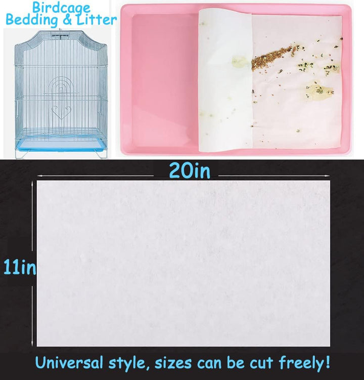 100PCS Bird Cage Liner Papers, Disposable Cage Paper Liners Precut Absorbent Cushion Pad Mat Accessories for Pet Bird Parrot (White)