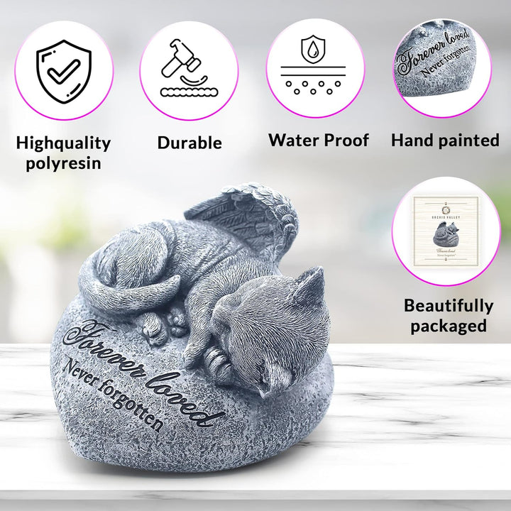Sleeping Cat Garden Statue - Pet Memorial Stone - Grave Marker - Beautifully Packaged Memorial Gift, Headstones for Cats or Thoughtful Sympathy Gift