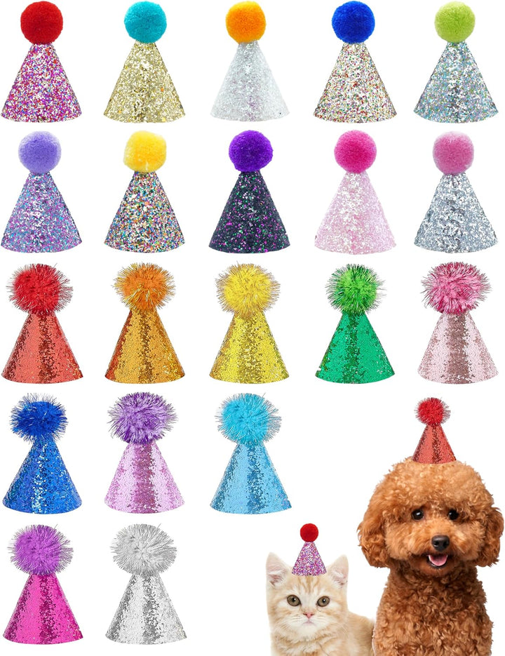 10 Pack Mini Small Dog Hats with Sequins Puppy Birthday Party Hats Cats Adjustable Holiday Hats Headband Kitten Hats Pet Grooming Costume Accessories
