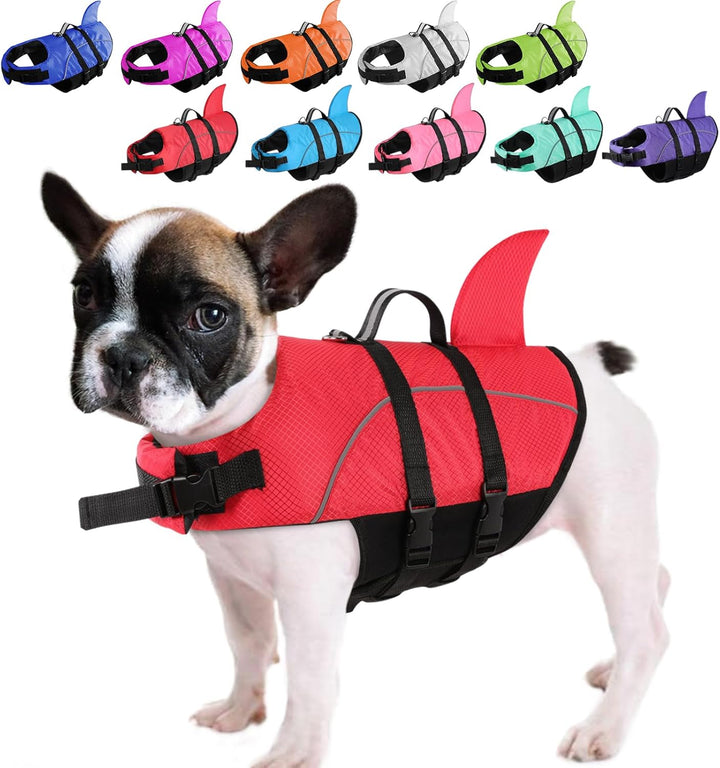 Ripstop Dog Life Jacket Shark Life Vest for Dogs, Safety Lifesaver with High Buoyancy and Lift Handle for Small and Medium Breeds（Rose Red XS）