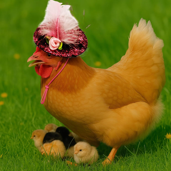 Chicken Tutus for Hens and Hat Clothes Costume, Cute Feather Chicken Hat, Clothing for Chickens, Feather Skirt Tutu Dress Outfit for Hen, Hens and Chickens Accessories (Pink, L)