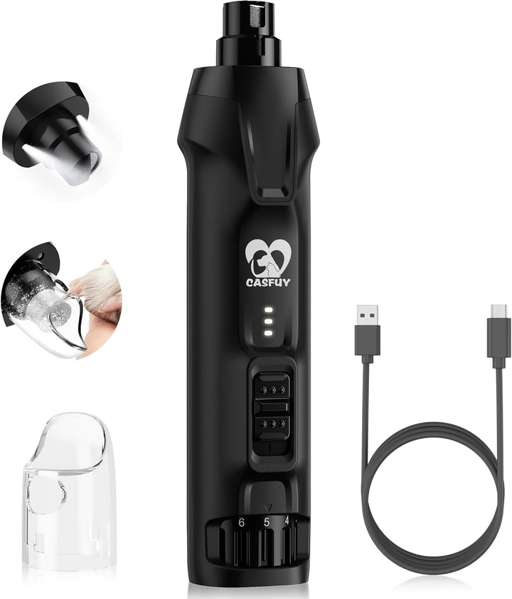 6-Speed Dog Nail Grinder – 50%+ Boost Power Dog Nail Trimmers Quiet with Dust Cap & 2 LED Lights & 2000Mah Battery & 4.8V Motor Electric Pet Toenail File Tool for Large Medium Small Dogs Cats
