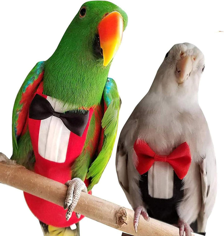 2 Pack Bird Diapers, Cockatiel Tuxedo Flight Suite, Reusable Parrot Nappy Clothes Costume for Wedding Party Birthday Cosplay Photo, Pigeon Pants Urine Wet Suit for Conure Macaw Budgies Parakeet