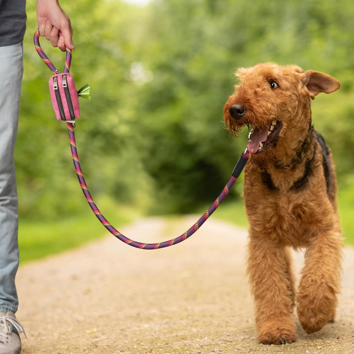 Dog Poop Bag Holder for Leashes - Dog Poop Bag Dispenser and Treat Holder with 2 Waterproof Pouches for Pet Waste Bags and Walking Accessories + 1 Free Roll -  (Black)