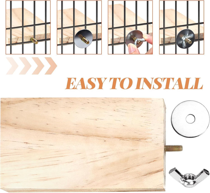 4-Size Bird Platforms with Wood Perches and Stand Boards - Habitat Cage Corner Shelves with Stainless Steel Washers - Ideal for Parrots, Cockatiels & Small Pets like Hamsters, Gerbils & Chi