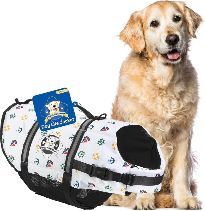 Dog Life Jacket - Swimming Vest for Dogs, Adjustable, Reflective, Comfortable, Multiple Colors, Patterns, Xx-Small to Extra Large Dog Swim Vest with Handle (Red, Large)