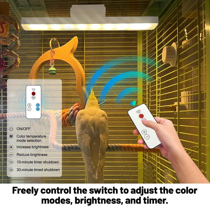 Bird Lighting,Bird Cage Light,Stepless Dimming Timed Light off Dual Use for Charging and Plug-In Three Adjustable Color Temperatures,For Parrot Rabbit Dog Cat Pet Cage