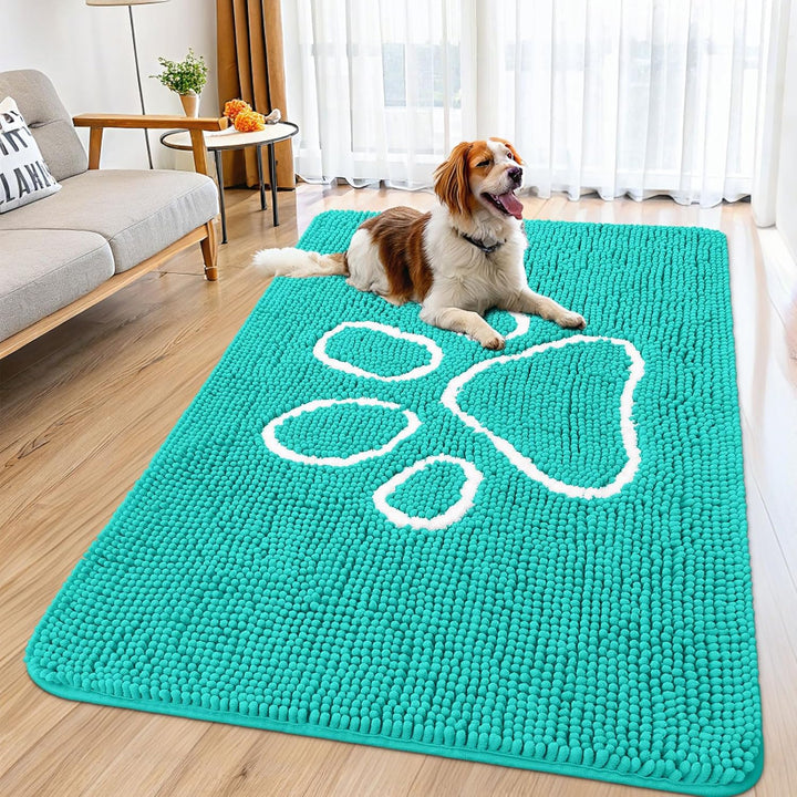 Dog Door Mat for Muddy Paws, Absorbent Dirt Trapper Non Slip Quick Dry Washable Chenille Mat for Mud Dogs, Entry Rug for Indoor and Outdoor (30X20 Inches, Grey)