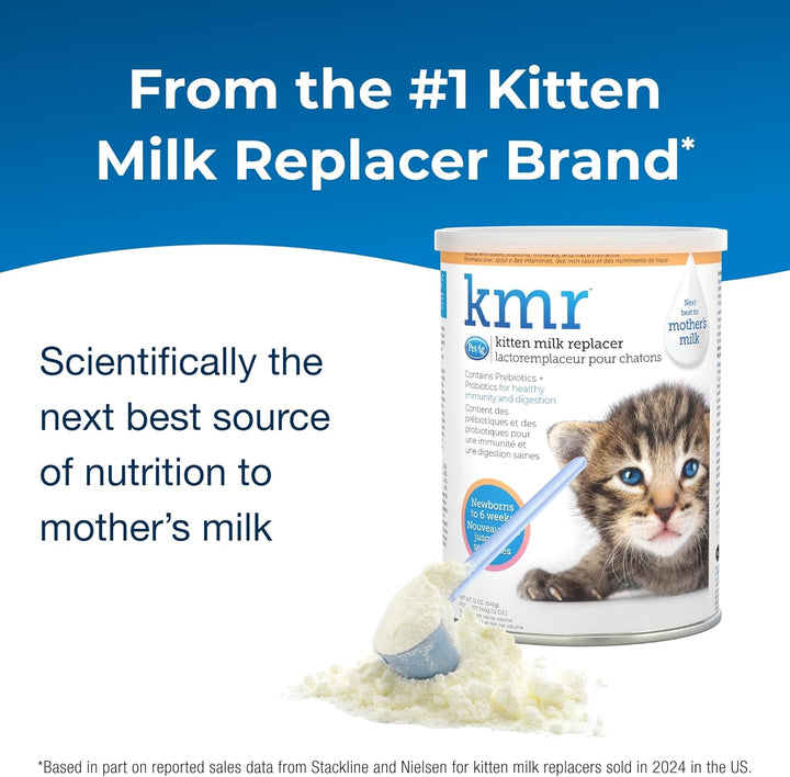 KMR Kitten Milk Replacer Powder - 12 Oz - Powdered Kitten Formula with Prebiotics, Probiotics & Vitamins for Kittens Newborn to Six Weeks Old - Easy to Digest