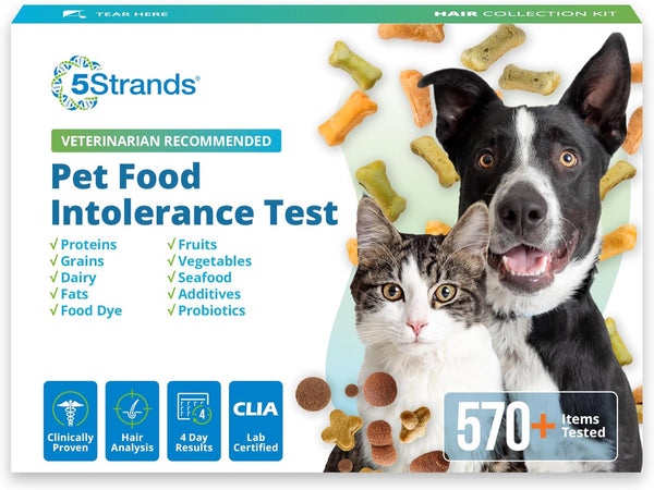 Pet Food Intolerance Test, at Home Sensitivity Test for Dogs & Cats, 575 Items Tested, Hair Analysis, Accurate for All Ages & Breeds, Pet Gut Health, Results in 4 Days