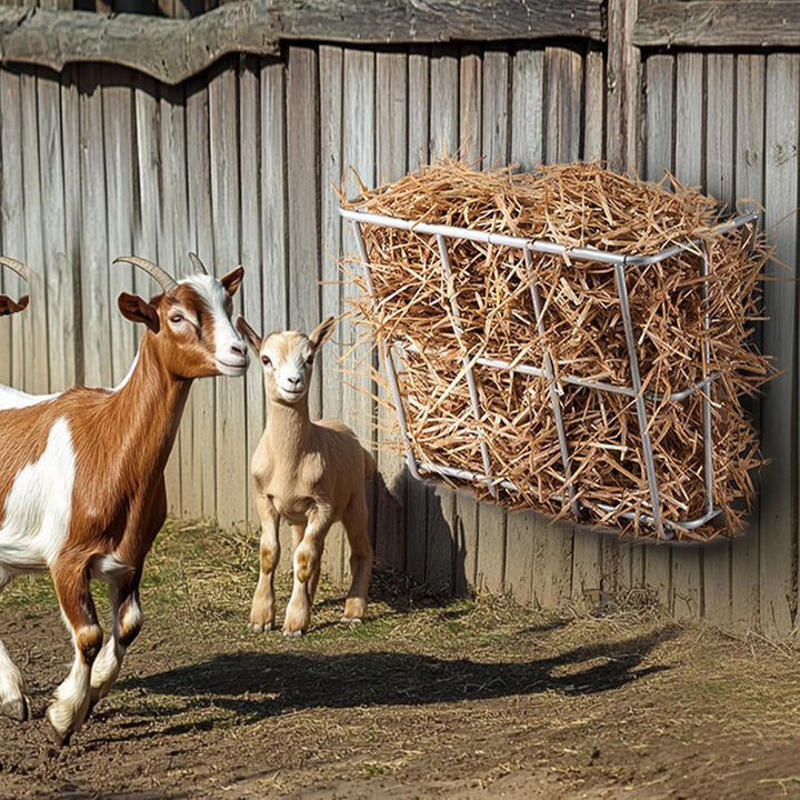 Livestock Feeder, 18.5 Gallons Large Capacity, Heavy-Duty Steel Goat Hay Rack, 24.4" Long Wall Mounted Horse Hay Holder, Multiple Sided Feeding Rack for Sheep Farm Livestock Indoor Outdoor